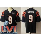 Youth Cincinnati Bengals #9 Joe Burrow Limited Black 2022 Super Bowl LVI Bound Vapor Jersey