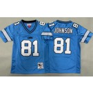 Youth Detroit Lions #81 Calvin Johnson Blue Throwback Jersey