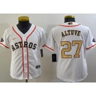 Youth Houston Astros #27 Jose Altuve White 2023 Gold Collection Cool Base Jersey