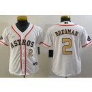 Youth Houston Astros #2 Alex Bregman White Player Number 2023 Gold Collection Cool Base Jersey