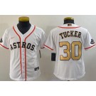 Youth Houston Astros #30 Kyle Tucker White 2023 Gold Collection Cool Base Jersey