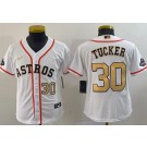 Youth Houston Astros #30 Kyle Tucker White 2023 Gold Collection Player Number Cool Base Jersey