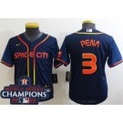 Youth Houston Astros #3 Jeremy Pena Navy City 2022 World Series Champions Cool Base Jersey