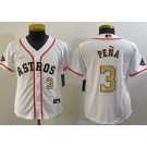 Youth Houston Astros #3 Jeremy Pena White 2023 Gold Collection Player Number Cool Base Jersey