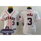 Youth Houston Astros #3 Jeremy Pena White Player Number Team Logo 2022 World Series Champions Cool Base Jersey