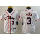 Youth Houston Astros #3 Jeremy Pena White Player Number Team Logo Cool Base Jersey