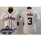 Youth Houston Astros #3 Jeremy Pena White Team Logo 2022 World Series Champions Cool Base Jersey