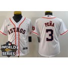Youth Houston Astros #3 Jeremy Pena White Team Logo 2022 World Series Cool Base Jersey