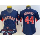 Youth Houston Astros #44 Yordan Alvarez Navy Team Logo 2022 World Series Champions Cool Base Jersey