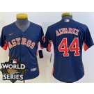 Youth Houston Astros #44 Yordan Alvarez Navy Team Logo 2022 World Series Cool Base Jersey