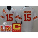 Youth Kansas City Chiefs #15 Patrick Mahomes Limited White C Patch Super Bowl LIX Vapor Jersey