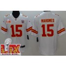 Youth Kansas City Chiefs #15 Patrick Mahomes Limited White Super Bowl LIX Vapor Jersey
