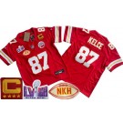 Youth Kansas City Chiefs #87 Travis Kelce Limited Red NKH C Patch LVIII Super Bowl FUSE Vapor Jersey