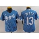 Youth Kansas City Royals #13 Salvador Perez Light Blue Team Logo Cool Base Jersey