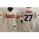 Youth Los Angeles Angels #27 Mike Trout Cream 2022 City Connect Cool Base Jersey