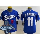 Youth Los Angeles Dodgers #11 Roki Sasaki Blue 2025 World Series Champions Limited Jersey