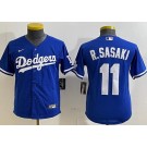 Youth Los Angeles Dodgers #11 Roki Sasaki Blue Team Logo Cool Base Jersey