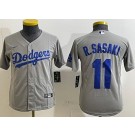 Youth Los Angeles Dodgers #11 Roki Sasaki Gray Team Logo Cool Base Jersey