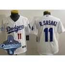 Youth Los Angeles Dodgers #11 Roki Sasaki White 2025 World Series Champions Limited Jersey