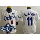Youth Los Angeles Dodgers #11 Roki Sasaki White 2025 World Series Limited Jersey