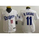Youth Los Angeles Dodgers #11 Roki Sasaki White Player Number Team Logo Cool Base Jersey