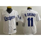 Youth Los Angeles Dodgers #11 Roki Sasaki White Team Logo Cool Base Jersey