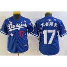 Youth Los Angeles Dodgers #17 Shohei Ohtani Blue Jananese 2025 Tokyo Series Limited Jersey