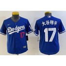 Youth Los Angeles Dodgers #17 Shohei Ohtani Blue Japanese Player Number Team Logo Cool Base Jersey