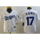 Youth Los Angeles Dodgers #17 Shohei Ohtani White Japanese Team Logo Cool Base Jersey
