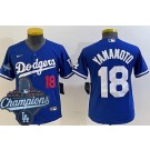Youth Los Angeles Dodgers #18 Yoshinobu Yamamoto Blue 2025 World Series Champions Limited Jersey
