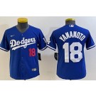 Youth Los Angeles Dodgers #18 Yoshinobu Yamamoto Blue Player Number Team Logo Cool Base Jersey