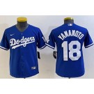 Youth Los Angeles Dodgers #18 Yoshinobu Yamamoto Blue Team Logo Cool Base Jersey