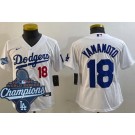 Youth Los Angeles Dodgers #18 Yoshinobu Yamamoto White 2025 World Series Champions Limited Jersey