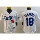 Youth Los Angeles Dodgers #18 Yoshinobu Yamamoto White Player Number Team Logo Cool Base Jersey