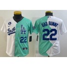 Youth Los Angeles Dodgers #22 Bad Bunny White Green Blue Number 2022 Celebrity Softball Game Cool Base Jersey