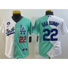 Youth Los Angeles Dodgers #22 Bad Bunny White Green Red Number 2022 Celebrity Softball Game Cool Base Jersey