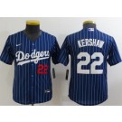 Youth Los Angeles Dodgers #22 Clayton Kershaw Blue Stripes Cool Base Jersey