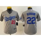 Youth Los Angeles Dodgers #22 Clayton Kershaw Gray Player Number Cool Base Jersey