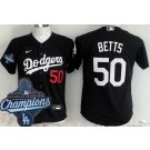 Youth Los Angeles Dodgers #50 Mookie Betts Black 2025 World Series Champions Cool Base Jersey
