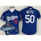 Youth Los Angeles Dodgers #50 Mookie Betts Blue 2025 World Series Champions Limited Jersey