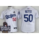 Youth Los Angeles Dodgers #50 Mookie Betts White 2024 World Series Limited Jersey