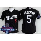 Youth Los Angeles Dodgers #5 Freddie Freeman Black 2024 World Series Champions Limited Jersey