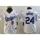 Youth Los Angeles Dodgers #8#24 Kobe Bryant White 2025 Tokyo Series Limited Jersey