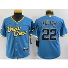 Youth Milwaukee Brewers #22 Christian Yelich Powder Blue 2022 City Connect Cool Base Jersey