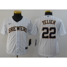 Youth Milwaukee Brewers #22 Christian Yelich White 2020 Cool Base Jersey