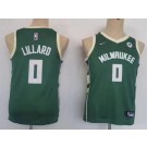 Youth Milwaukee Bucks #0 Damian Lillard Green Icon Sponsor Swingman Jersey