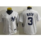 Youth New York Yankees #3 Babe Ruth White Player Name Cool Base Jersey