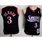 Youth Philadelphia 76ers #3 Allen Iverson Black Throwback Swingman Jersey