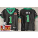 Youth Philadelphia Eagles #1 Jalen Hurts Limited Black Alternate Super Bowl LIX FUSE Vapor Jersey
