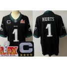 Youth Philadelphia Eagles #1 Jalen Hurts Limited Black C Patch Super Bowl LIX Vapor Jersey